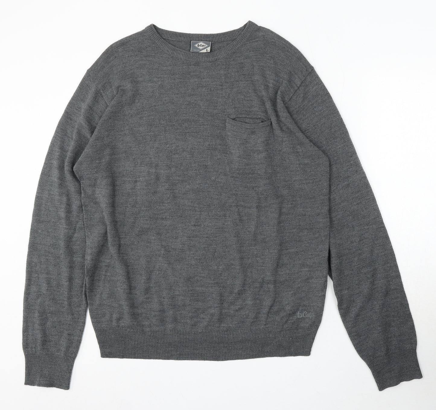 Lee Cooper Womens Grey Round Neck Acrylic Pullover Jumper Size L