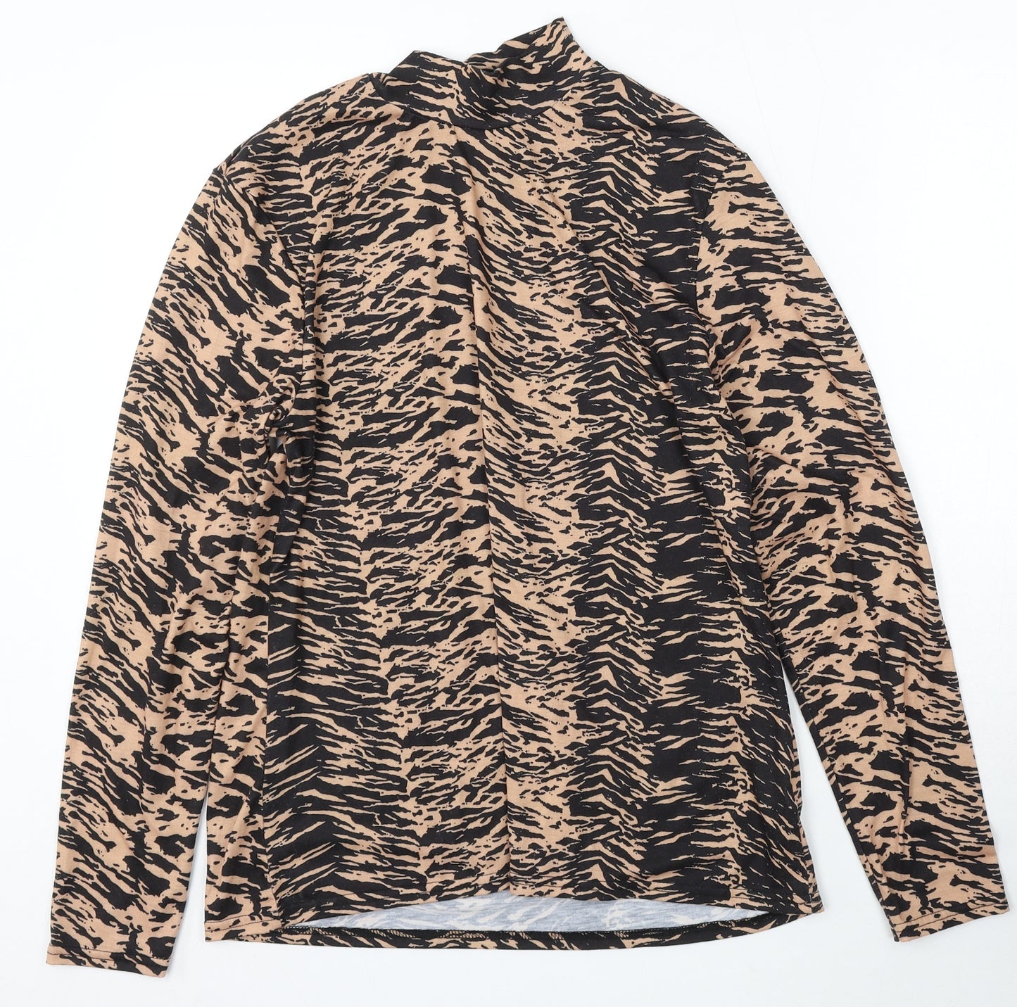 Papaya Womens Black Mock Neck Animal Print Polyester Pullover Jumper Size 18 - Zebra Print