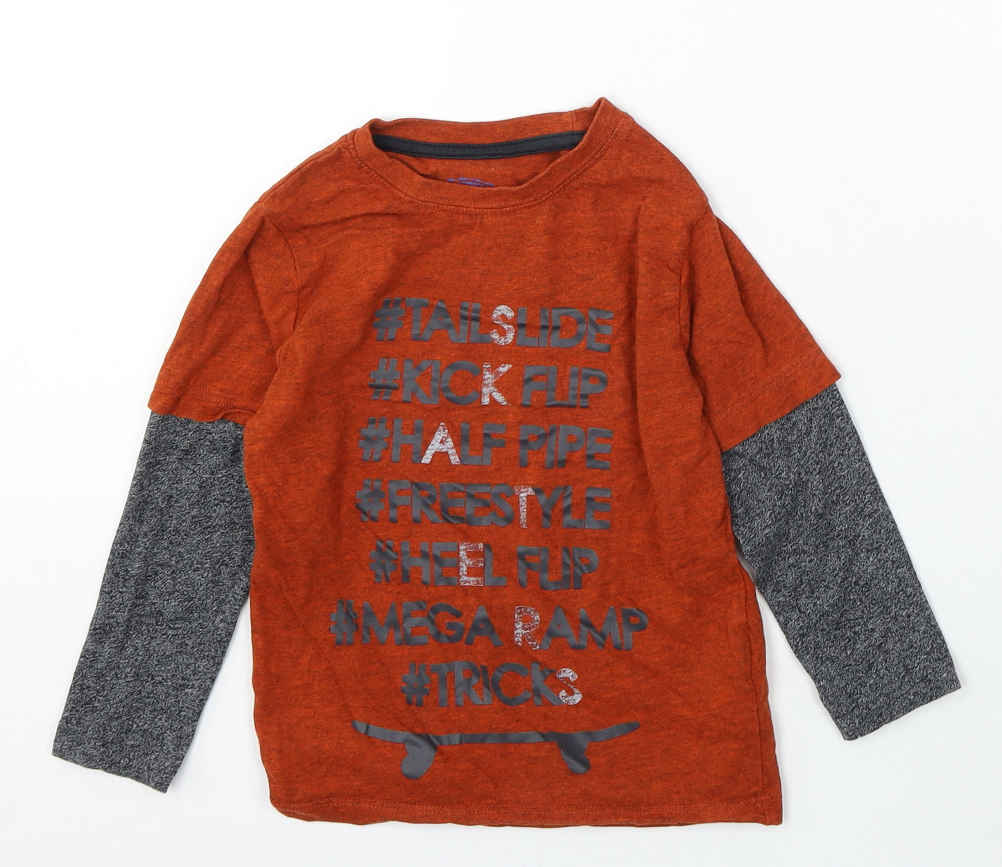 Bluezoo Boys Orange Cotton Basic T-Shirt Size 4-5 Years Round Neck - Skateboard