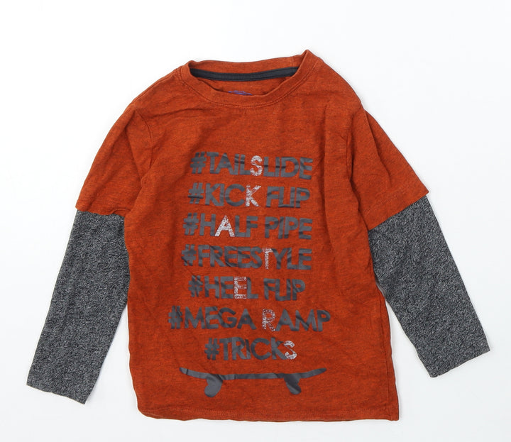 Bluezoo Boys Orange Cotton Basic T-Shirt Size 4-5 Years Round Neck - Skateboard