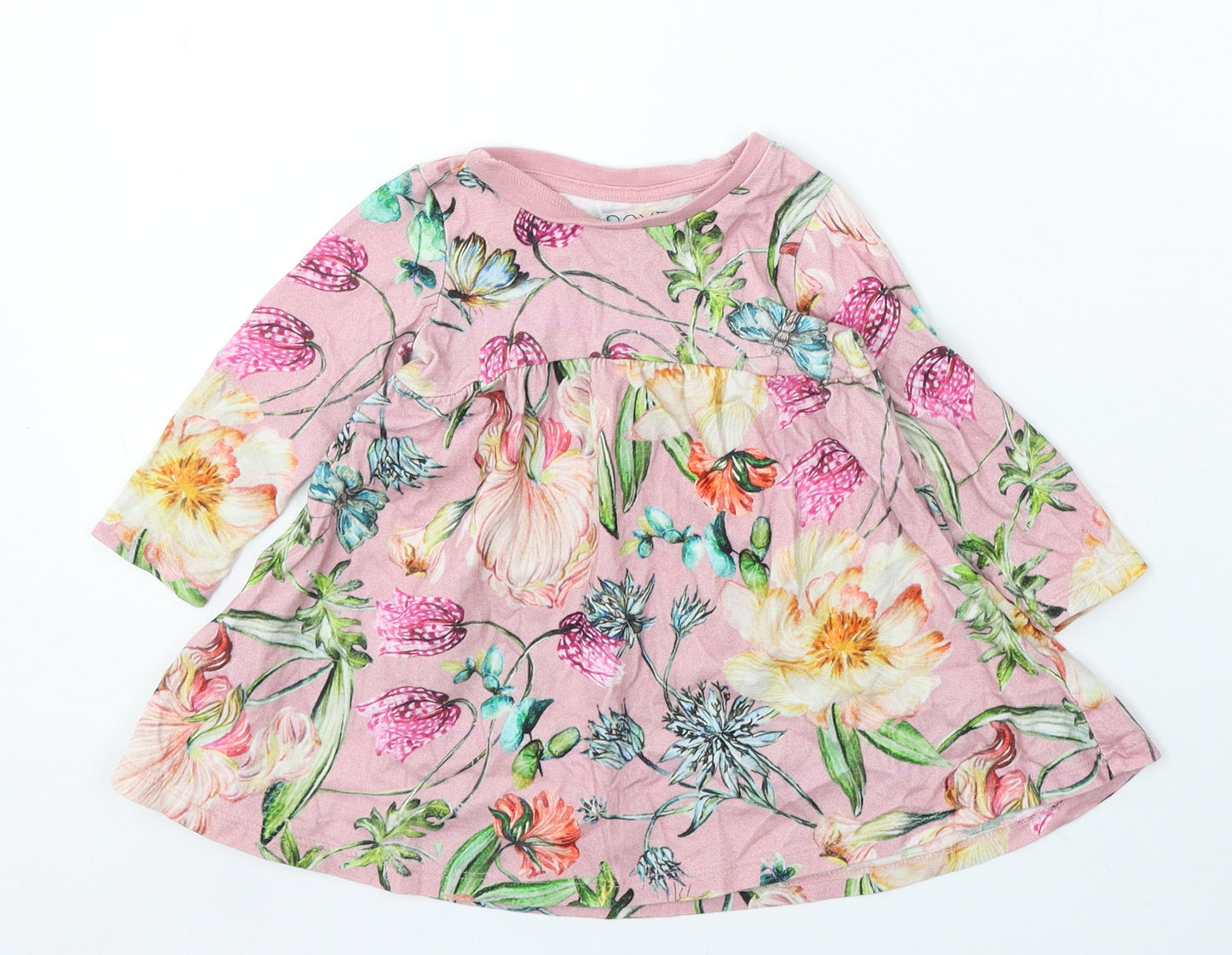 NEXT Girls Pink Floral Cotton Skater Dress Size 9-12 Months Round Neck