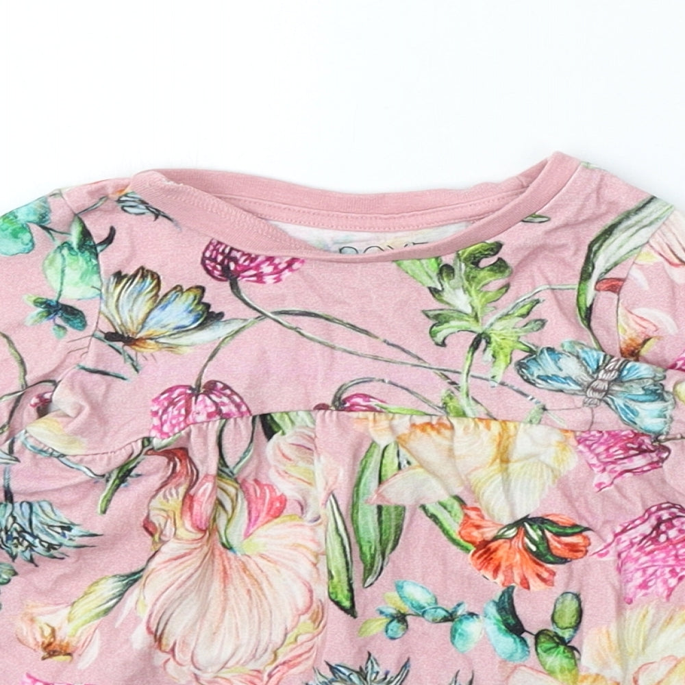NEXT Girls Pink Floral Cotton Skater Dress Size 9-12 Months Round Neck