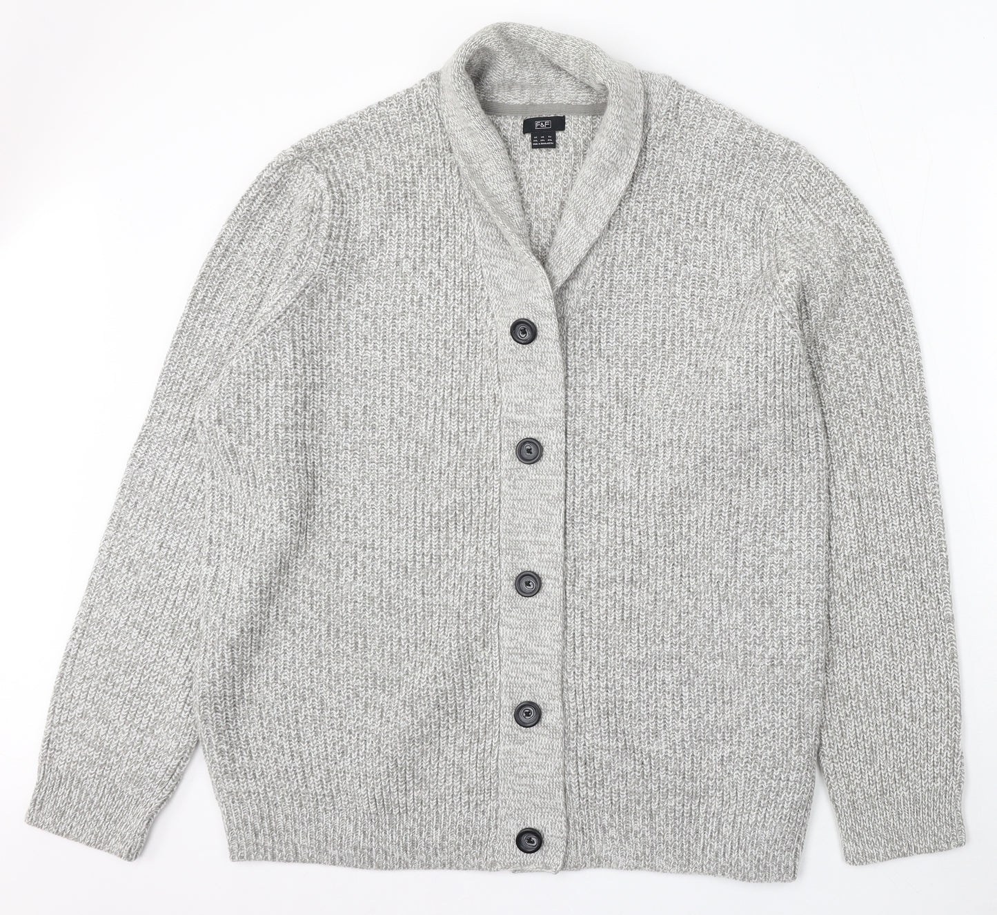 F&F Womens Grey V-Neck Acrylic Cardigan Jumper Size 3XL