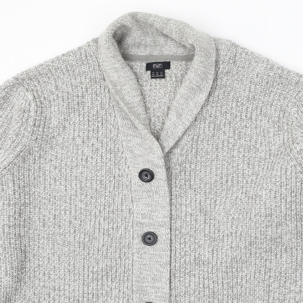 F&F Womens Grey V-Neck Acrylic Cardigan Jumper Size 3XL
