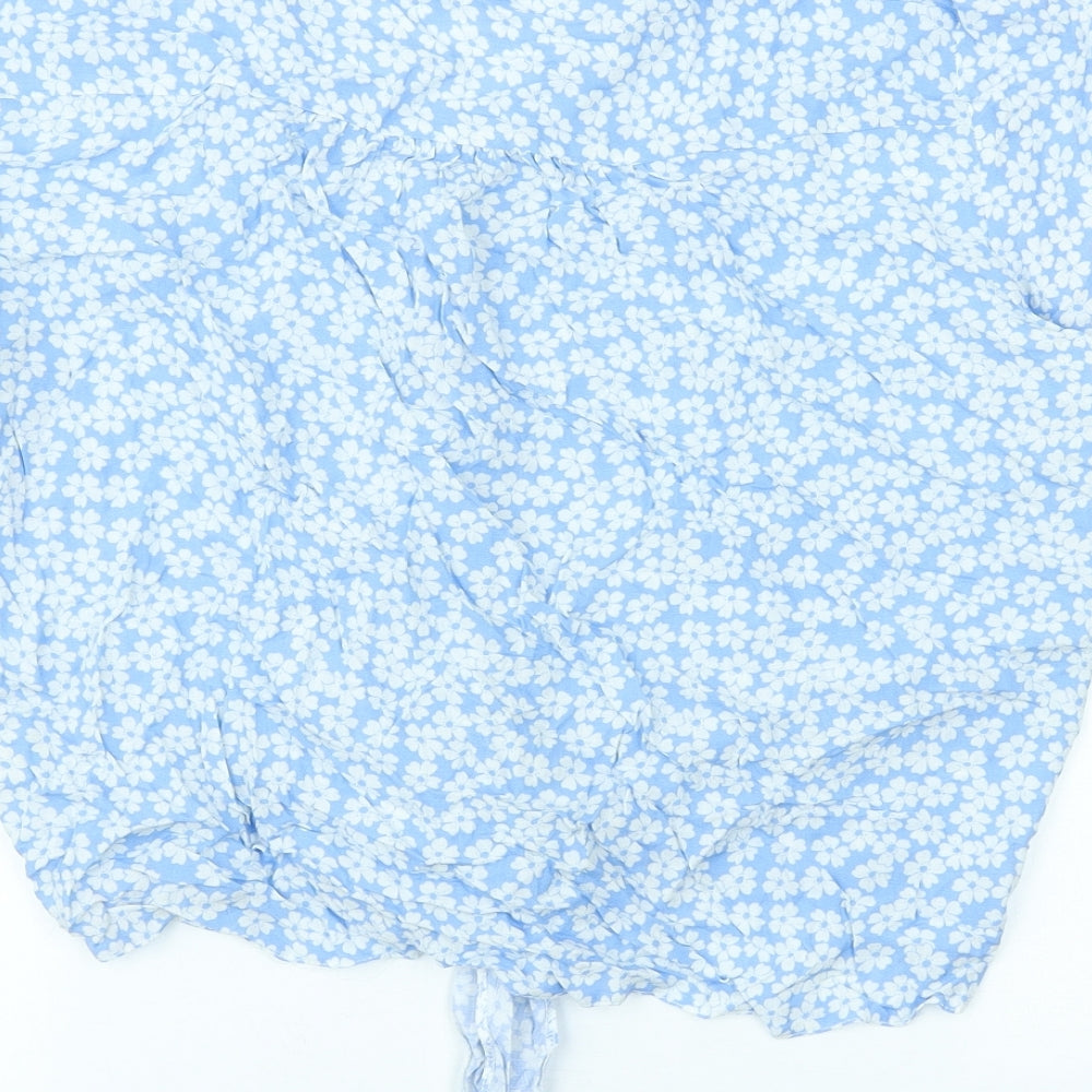 George Womens Blue Floral Viscose Basic Button-Up Size 14 V-Neck - Tie front