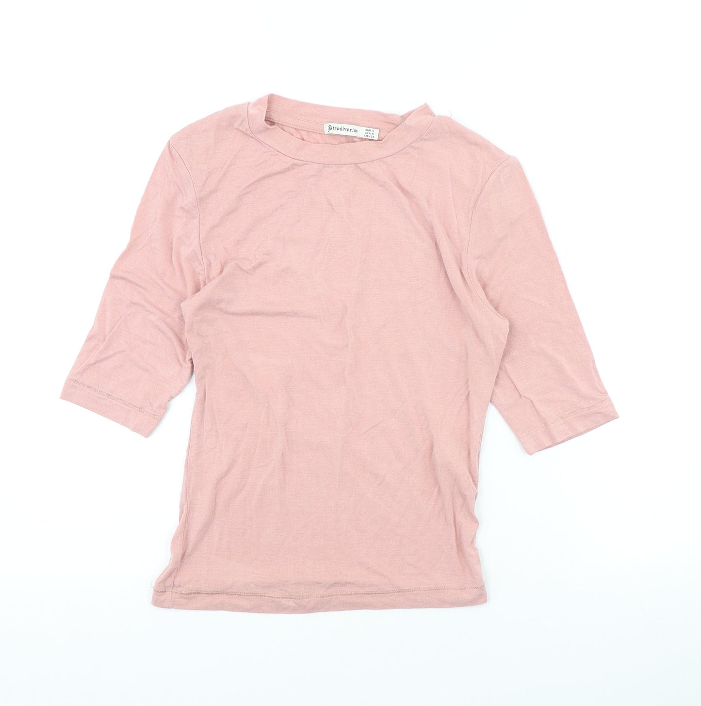 Stradivarius Womens Pink Viscose Basic T-Shirt Size S Round Neck