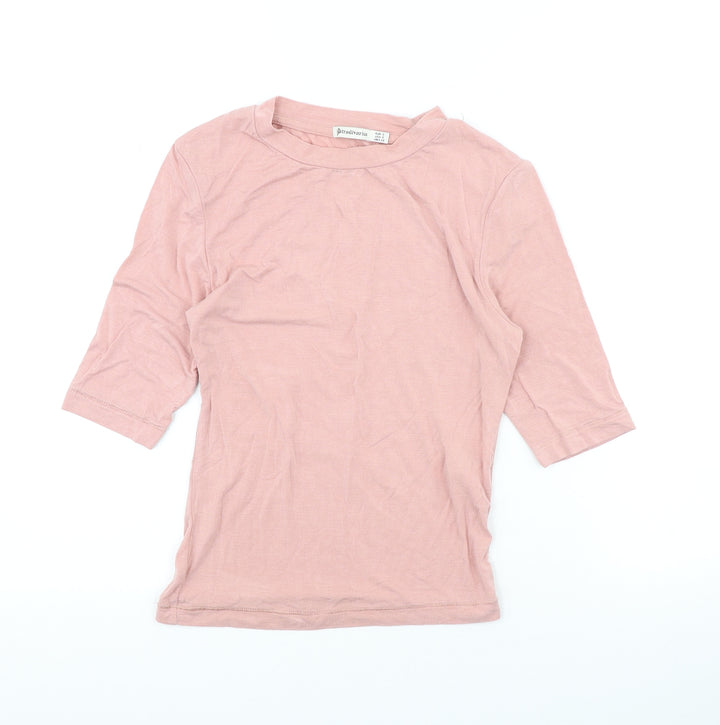 Stradivarius Womens Pink Viscose Basic T-Shirt Size S Round Neck