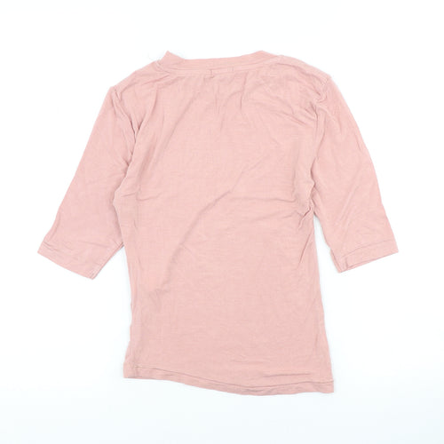 Stradivarius Womens Pink Viscose Basic T-Shirt Size S Round Neck