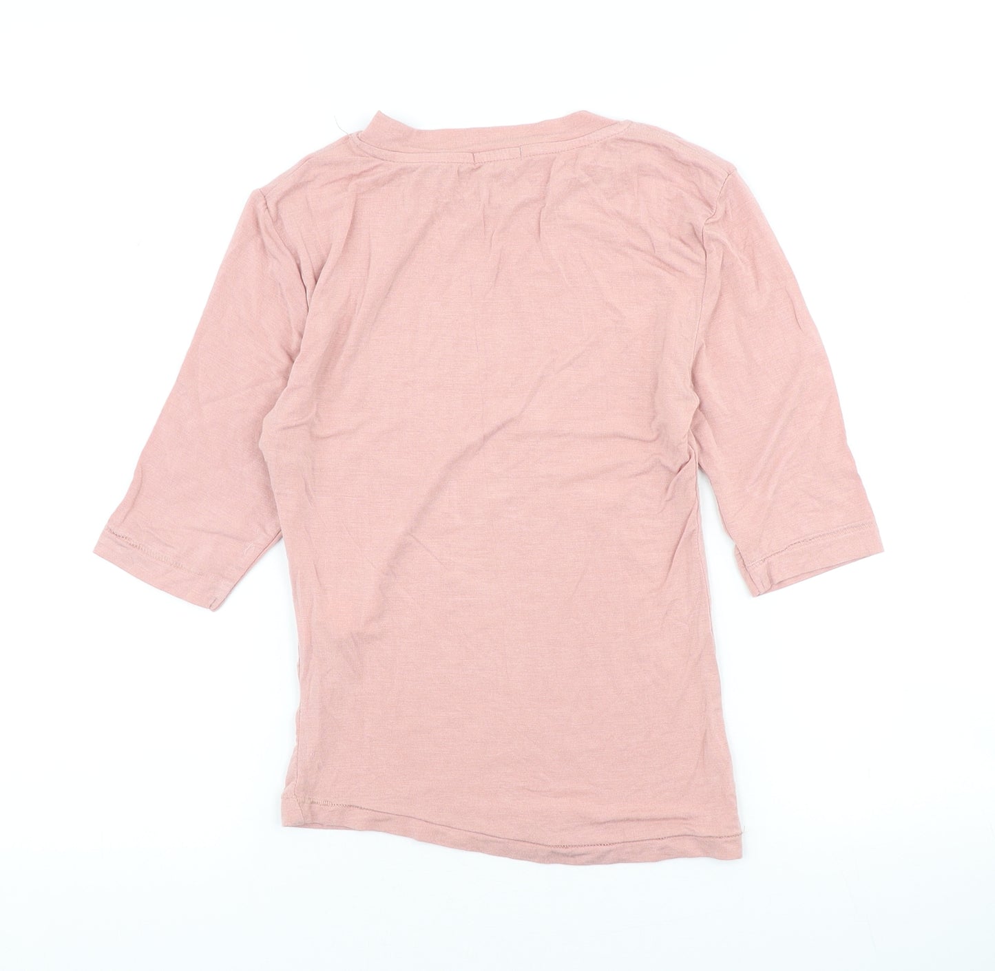 Stradivarius Womens Pink Viscose Basic T-Shirt Size S Round Neck