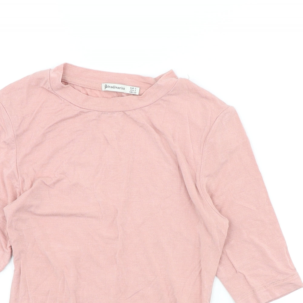 Stradivarius Womens Pink Viscose Basic T-Shirt Size S Round Neck