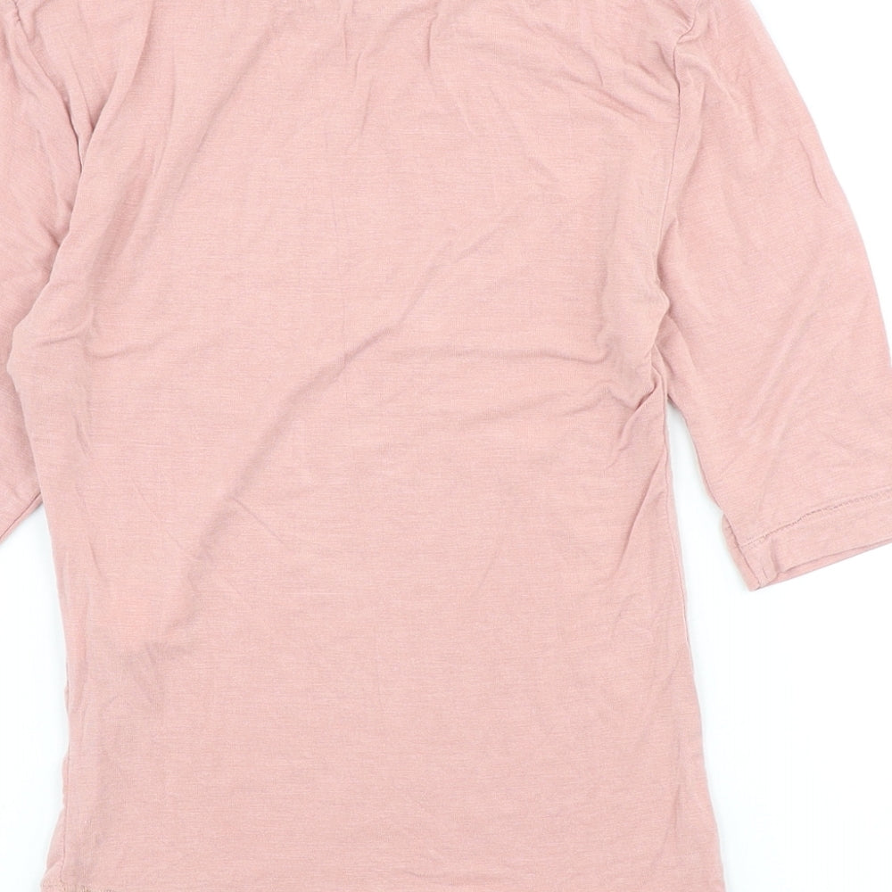 Stradivarius Womens Pink Viscose Basic T-Shirt Size S Round Neck