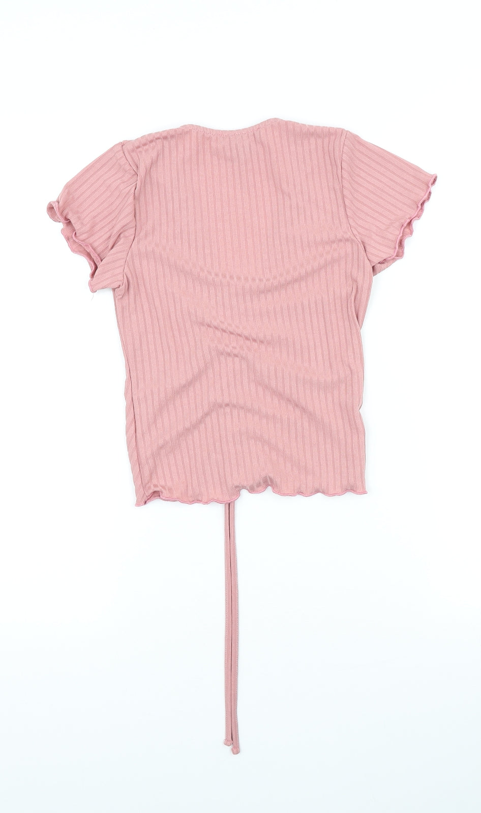 New Look Womens Pink Polyester Basic T-Shirt Size 8 V-Neck - Ribbed, Ruched