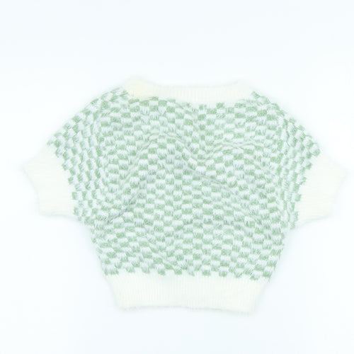 SheIn Womens Ivory High Neck Check Acrylic Pullover Jumper Size M - Cropped