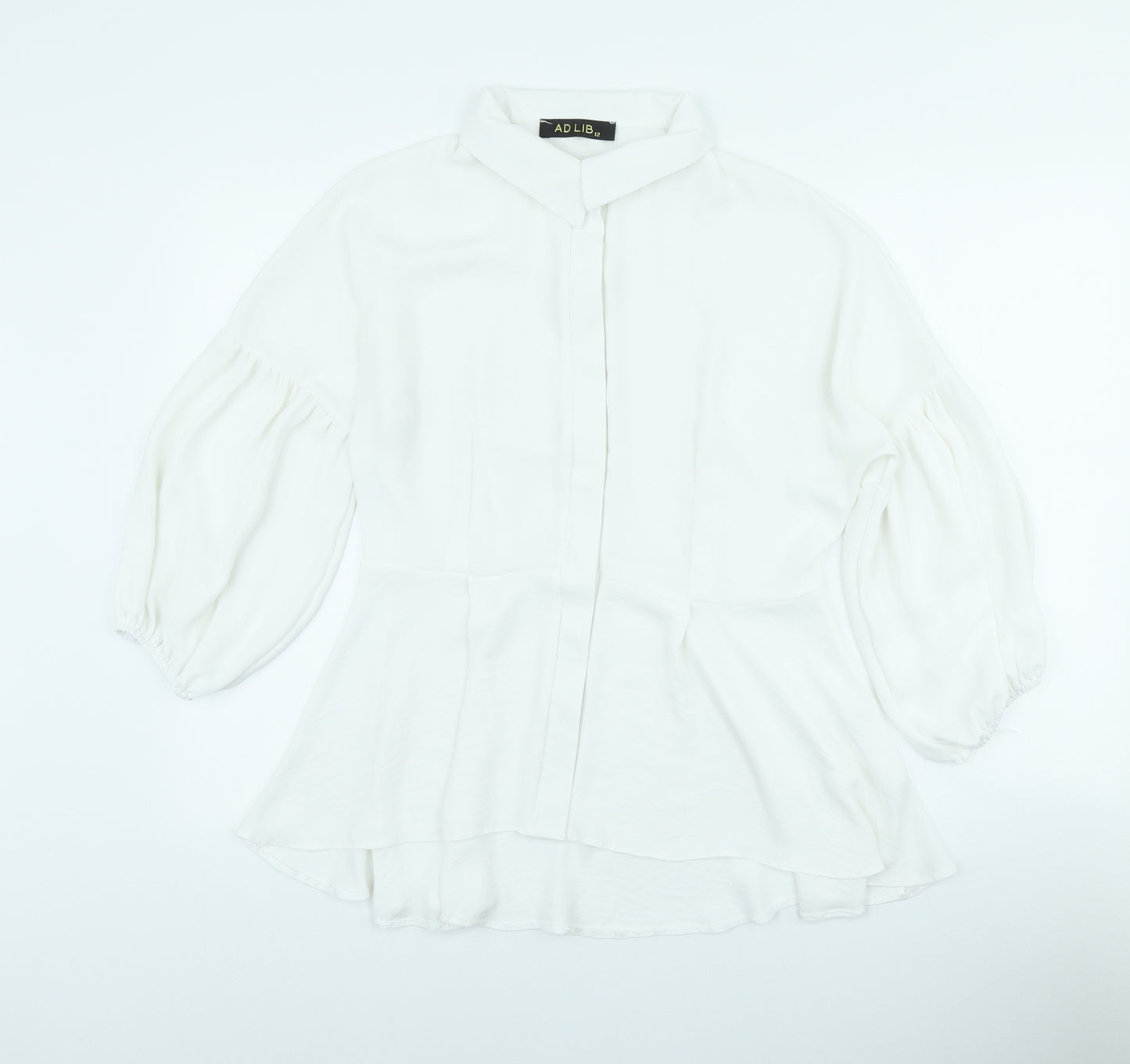 Ad Lib Womens White Polyester A-Line Size 12 Collared Button