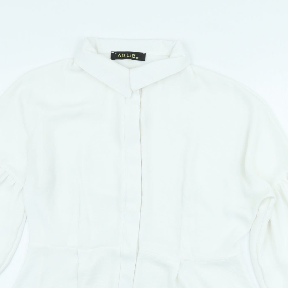 Ad Lib Womens White Polyester A-Line Size 12 Collared Button