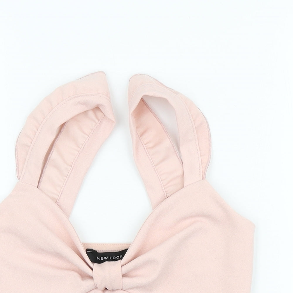 New Look Womens Pink Polyester Cropped Tank Size 8 Sweetheart - Ruffle straps