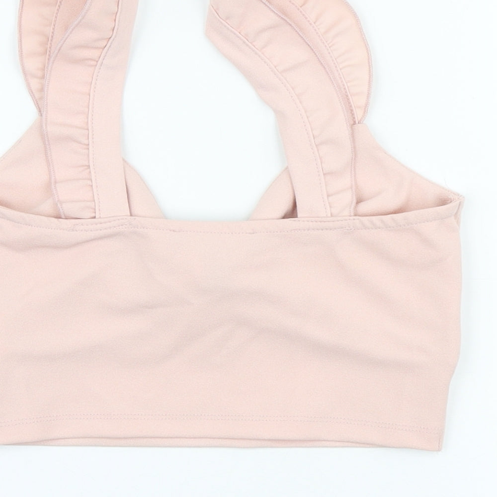 New Look Womens Pink Polyester Cropped Tank Size 8 Sweetheart - Ruffle straps