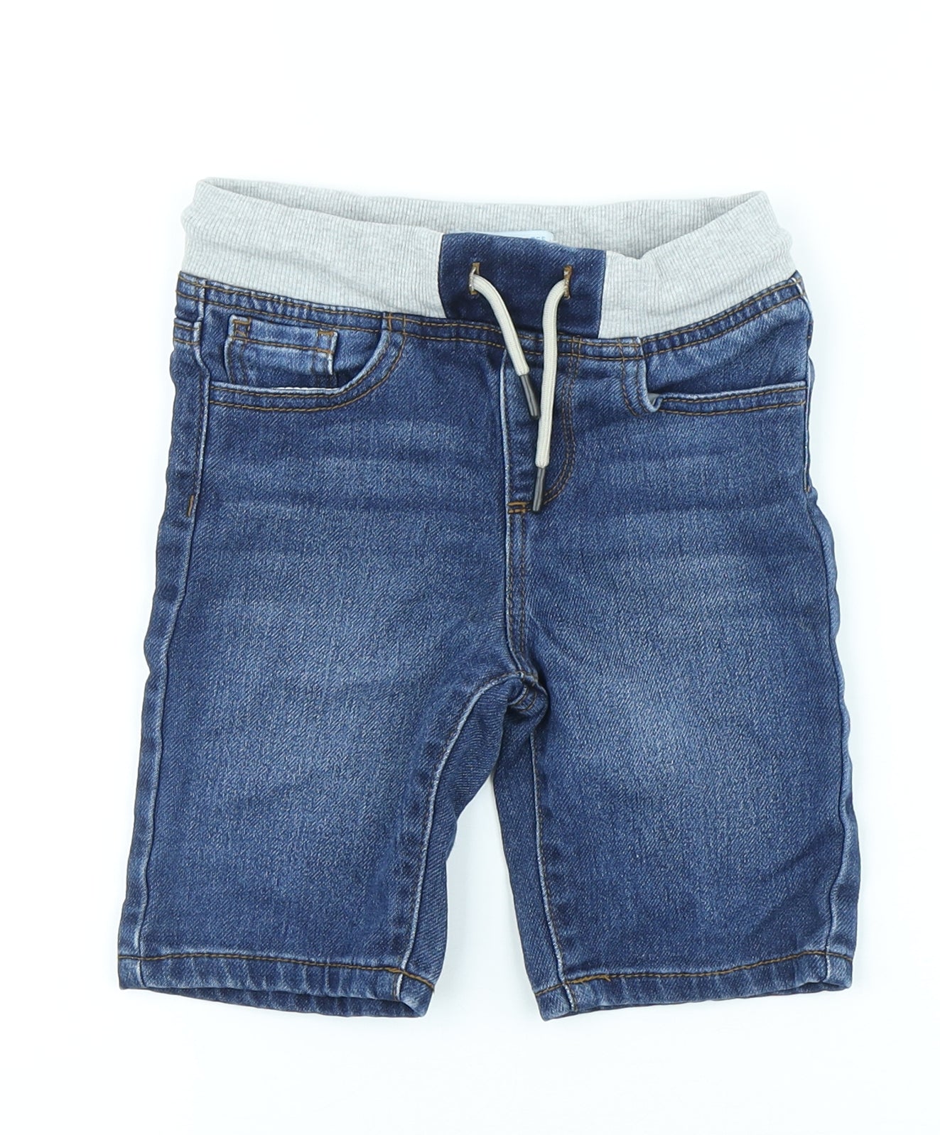 Primark Boys Blue Cotton Straight Jeans Size 5-6 Years Regular Drawstring - Shorts