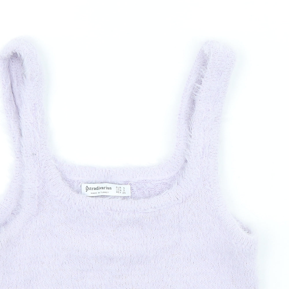 Stradavarius Womens Purple Polyester Blend Cropped Tank Size S Scoop Neck