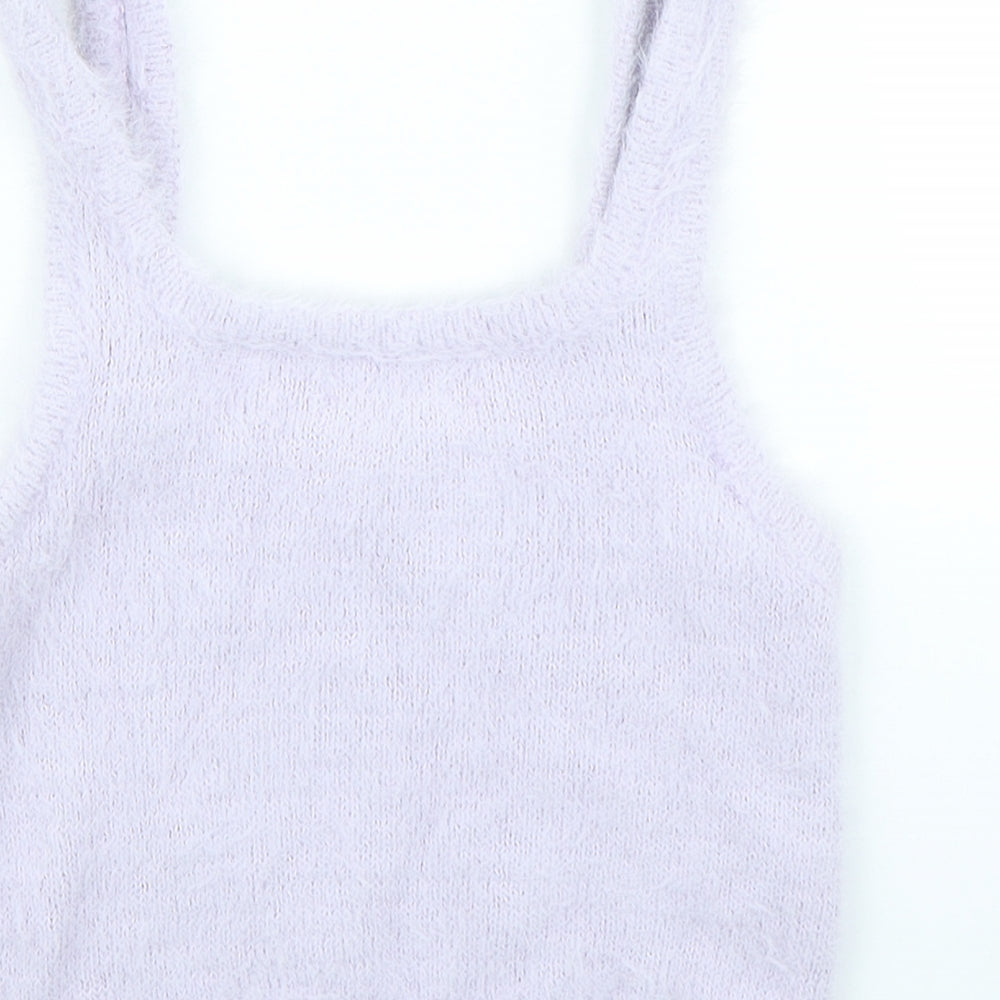 Stradavarius Womens Purple Polyester Blend Cropped Tank Size S Scoop Neck
