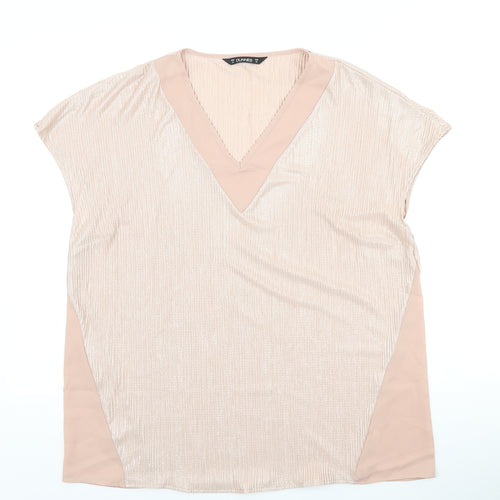 Dunnes Womens Pink Polyester Basic Blouse Size 16 V-Neck - ribbed