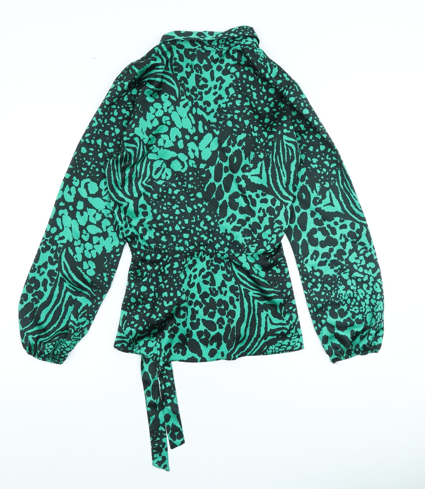 Dunnes Stores Womens Green Animal Print Polyester Wrap Blouse Size 14 V-Neck - Leopard Print