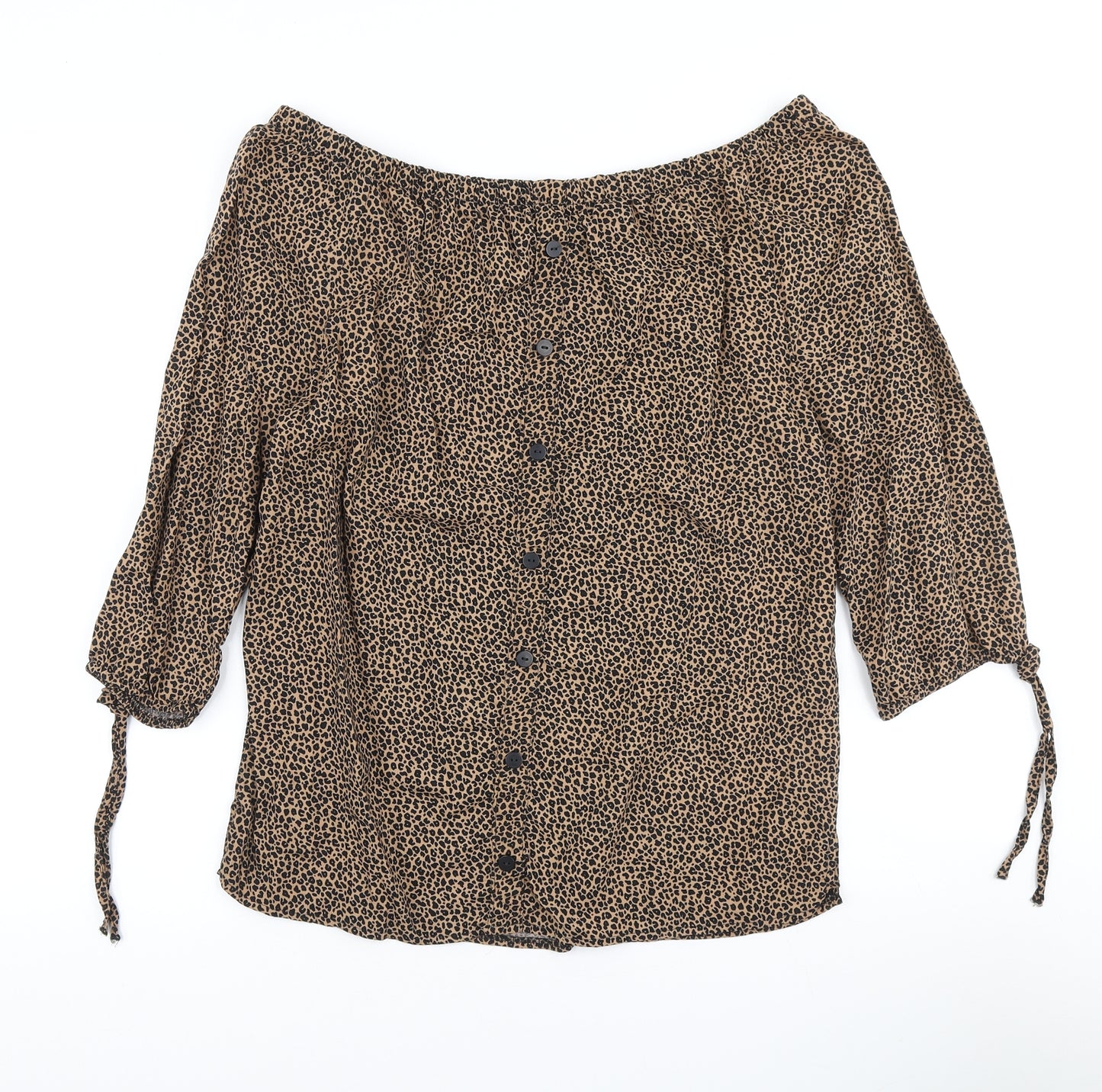 George Womens Brown Animal Print Viscose Basic T-Shirt Size 12 Off the Shoulder - Leopard Print