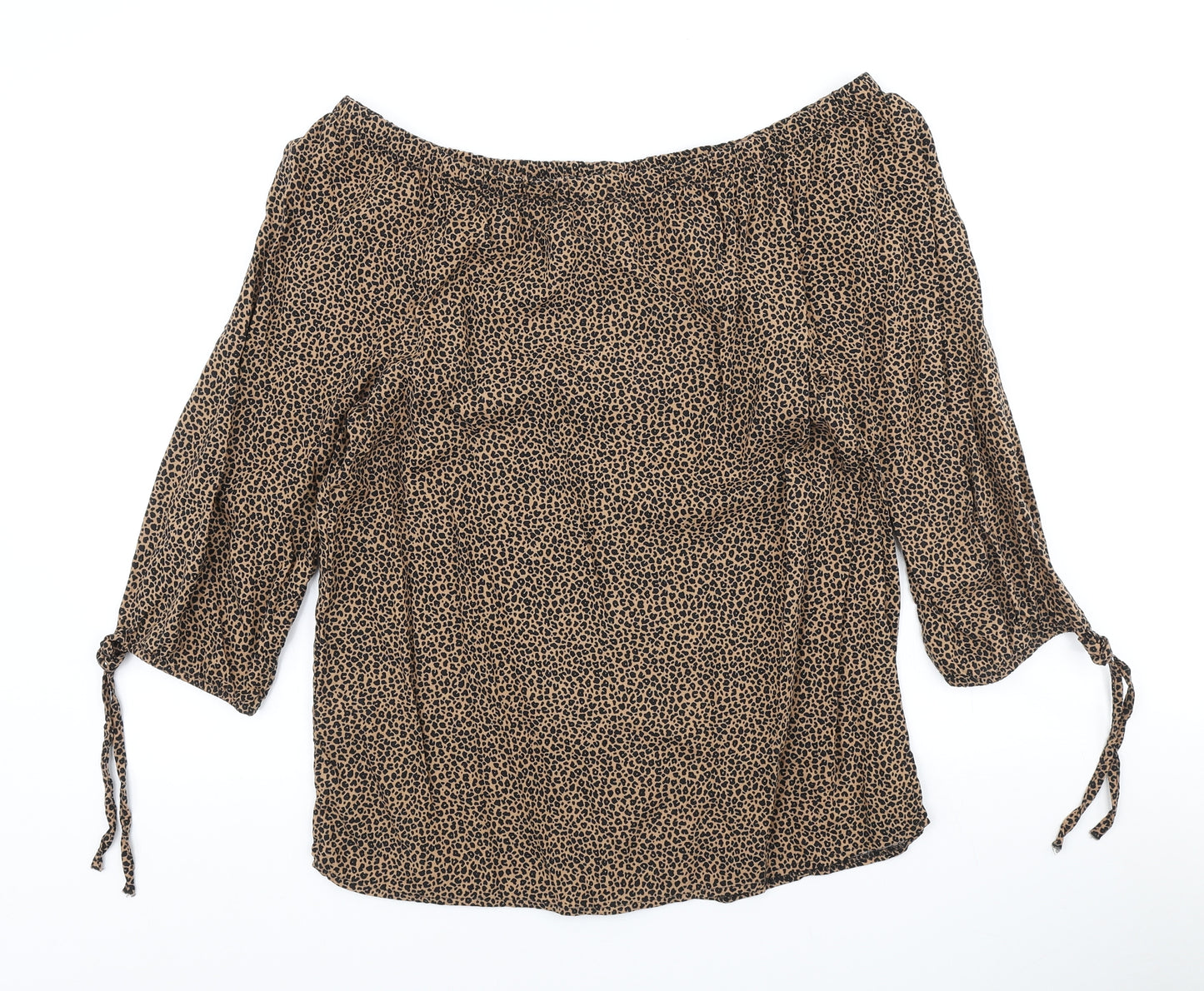 George Womens Brown Animal Print Viscose Basic T-Shirt Size 12 Off the Shoulder - Leopard Print