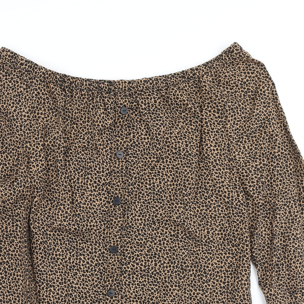 George Womens Brown Animal Print Viscose Basic T-Shirt Size 12 Off the Shoulder - Leopard Print