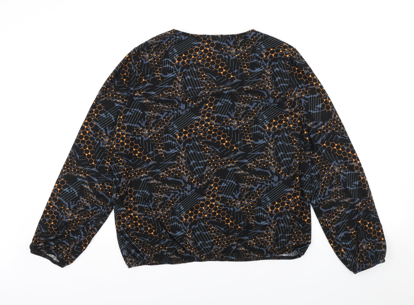 Ellie B Womens Multicoloured Geometric Polyester Basic T-Shirt Size L V-Neck - Elastic Cuffs