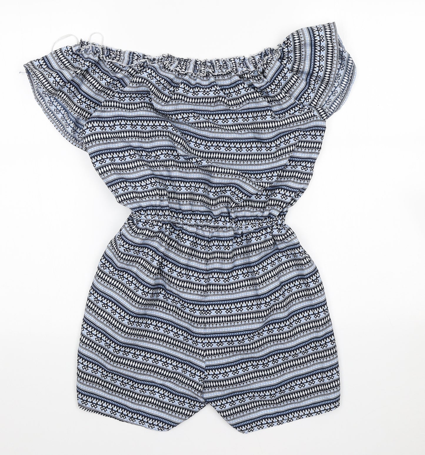 Primark Womens Blue Geometric Polyester Playsuit One-Piece Size 12 Pullover