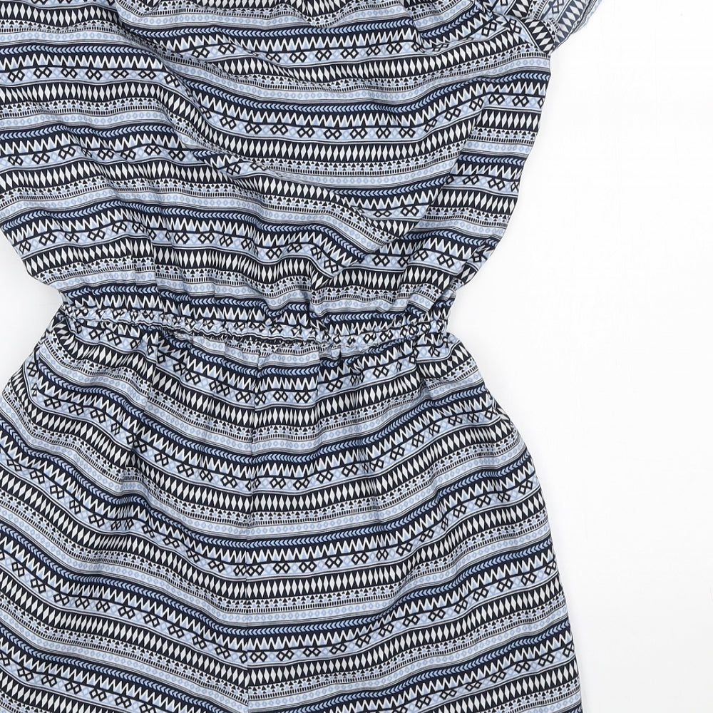 Primark Womens Blue Geometric Polyester Playsuit One-Piece Size 12 Pullover
