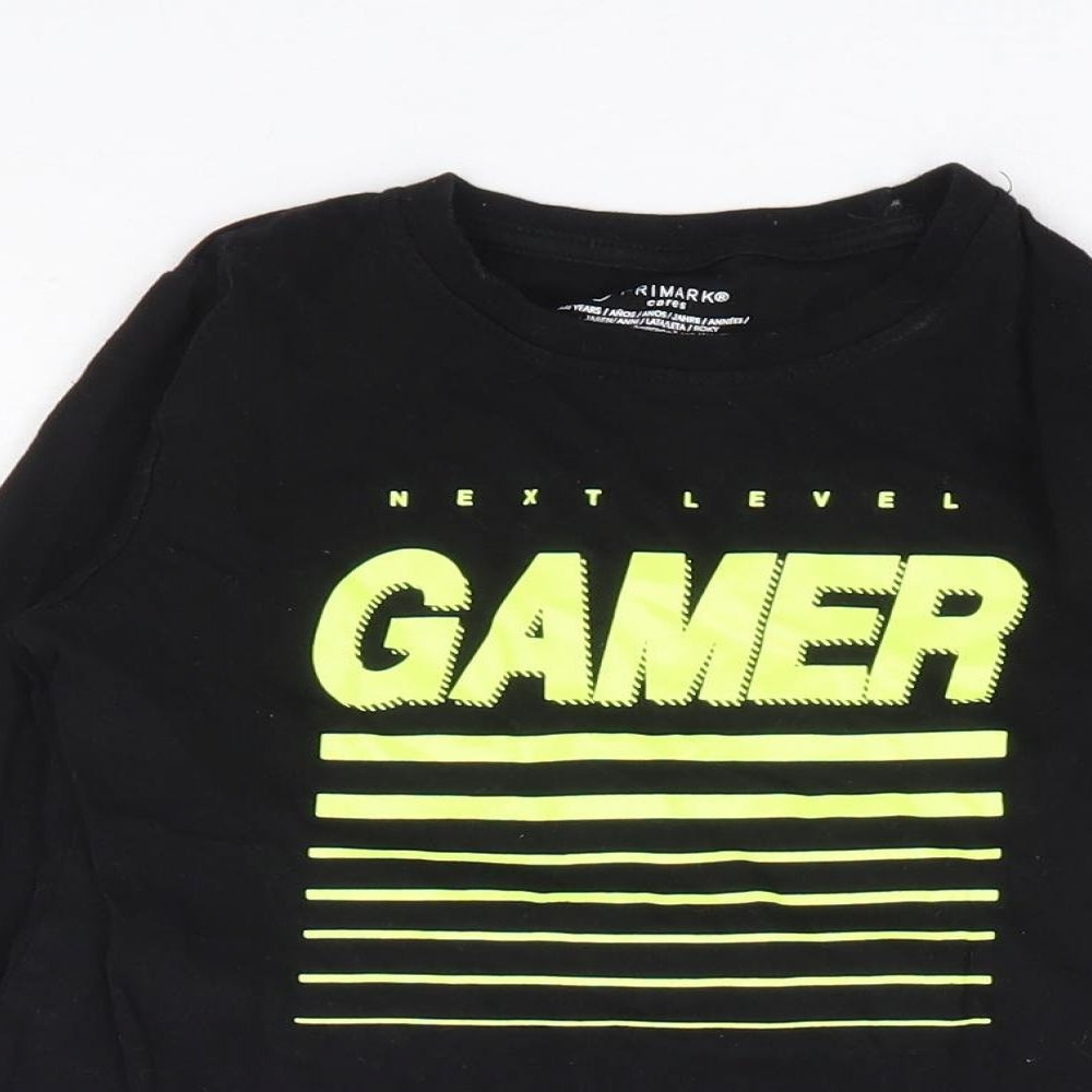 Primark Boys Black 100% Cotton Basic T-Shirt Size 3-4 Years Crew Neck Pullover - Gaming