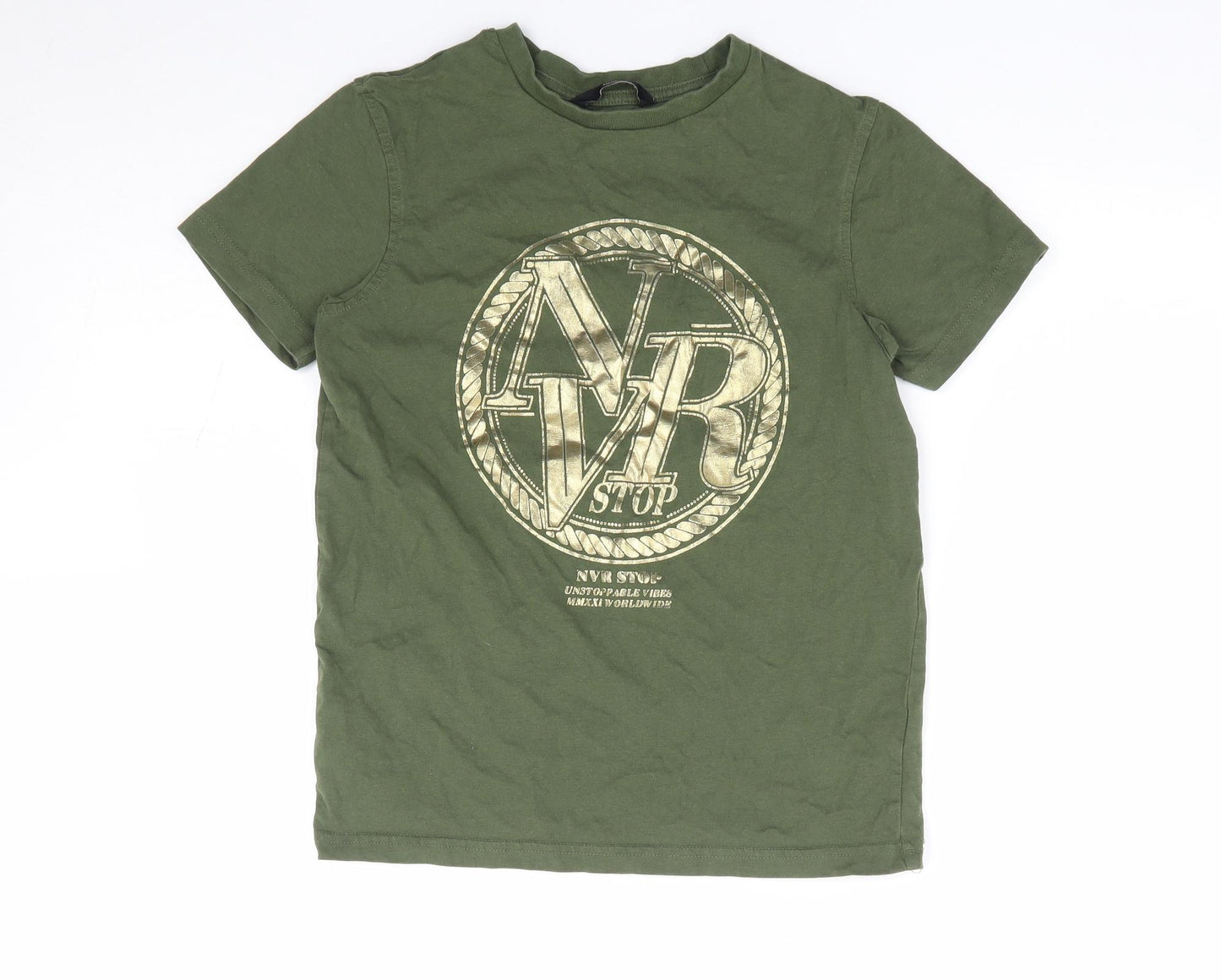 George Boys Green 100% Cotton Basic T-Shirt Size 10-11 Years Crew Neck Pullover - Never Stop