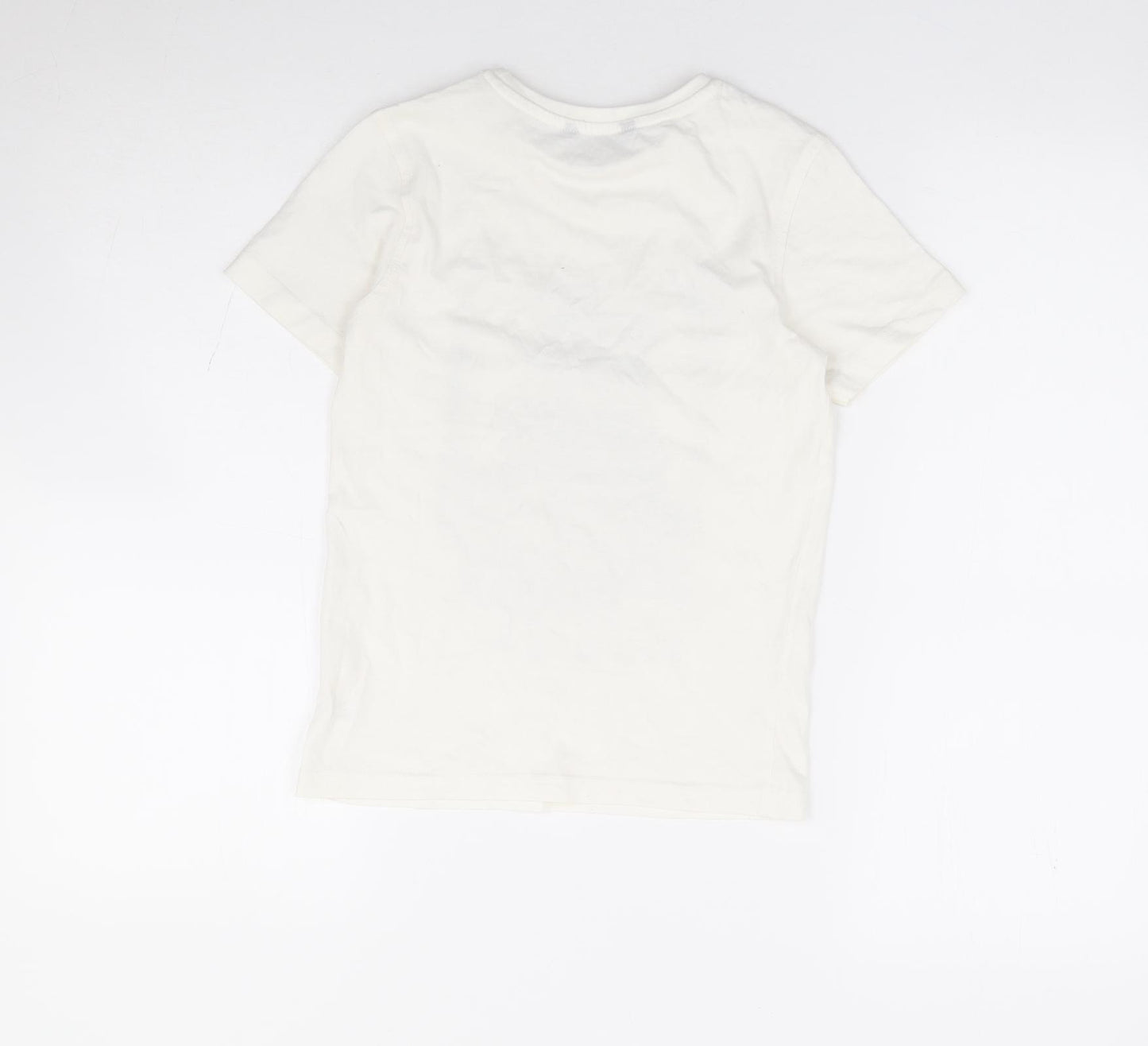 George Boys Ivory 100% Cotton Basic T-Shirt Size 7-8 Years Crew Neck Pullover - Dog