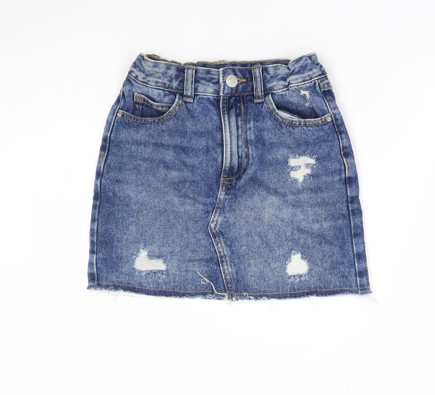 George Girls Blue 100% Cotton A-Line Skirt Size 7-8 Years Regular Zip - Distressed Denim