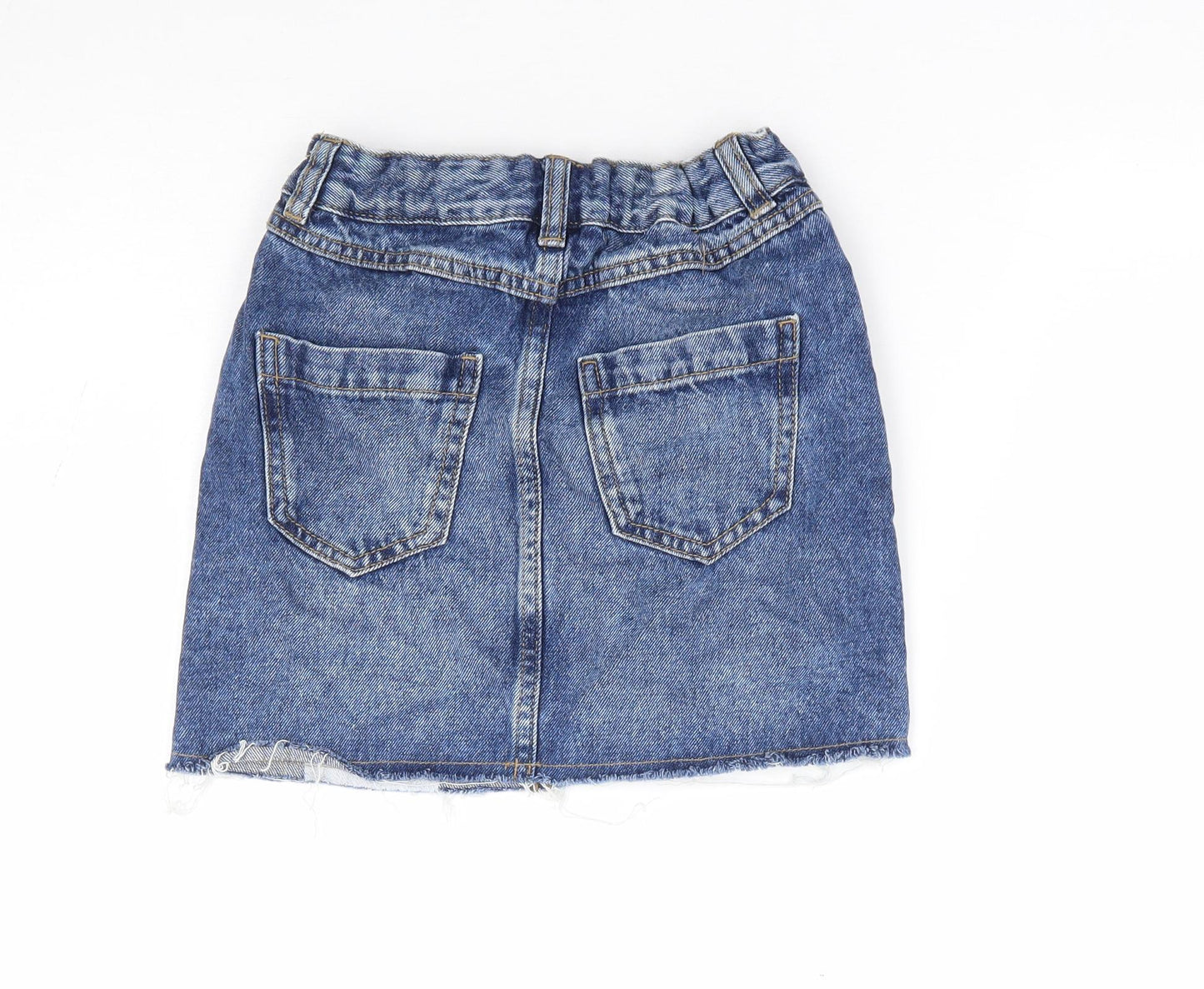 George Girls Blue 100% Cotton A-Line Skirt Size 7-8 Years Regular Zip - Distressed Denim