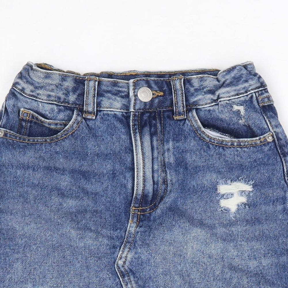 George Girls Blue 100% Cotton A-Line Skirt Size 7-8 Years Regular Zip - Distressed Denim