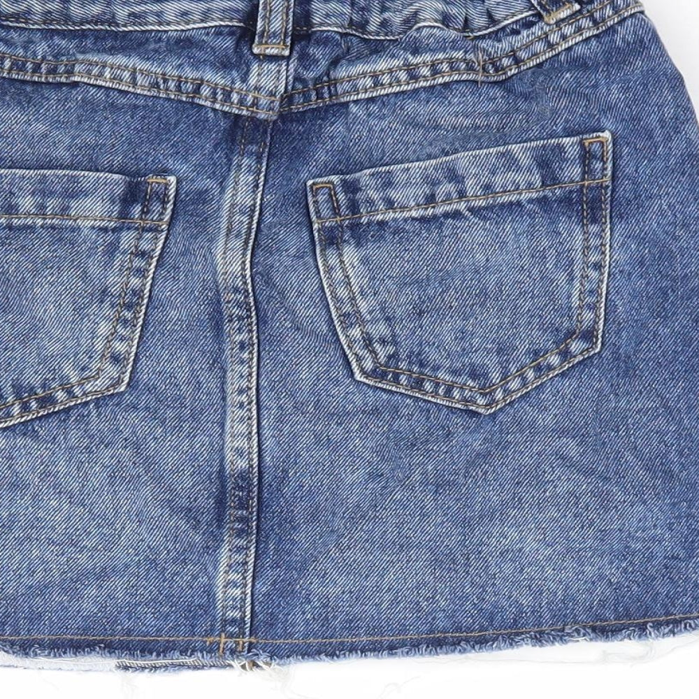 George Girls Blue 100% Cotton A-Line Skirt Size 7-8 Years Regular Zip - Distressed Denim