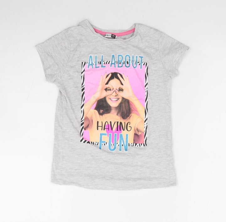 Pep & Co Girls Green Cotton Basic T-Shirt Size 8-9 Years Crew Neck Pullover - All About Having Fun