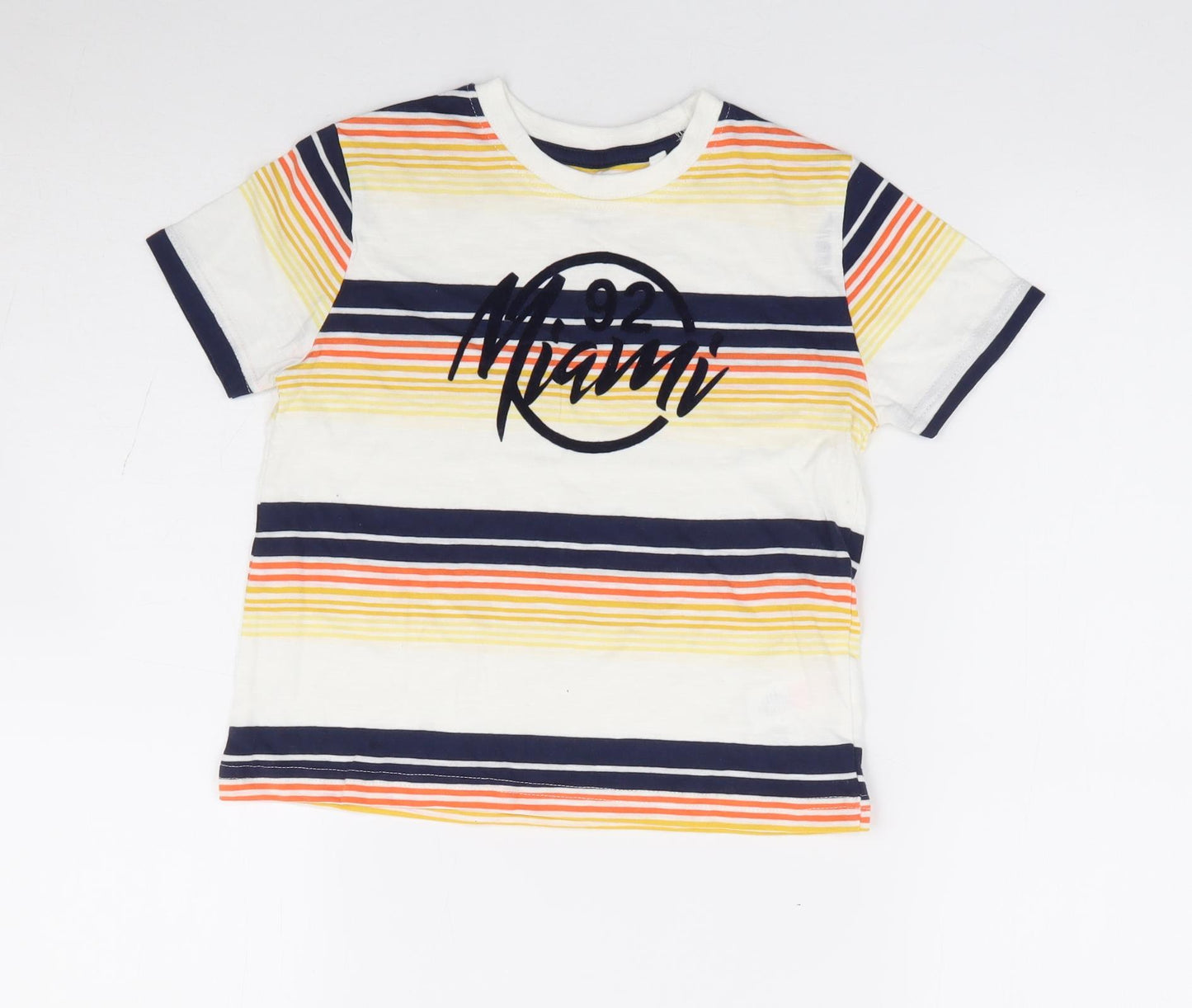 Primark Boys Multicoloured Striped 100% Cotton Basic T-Shirt Size 2-3 Years Crew Neck Pullover - Miami