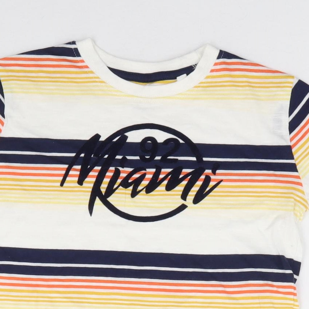 Primark Boys Multicoloured Striped 100% Cotton Basic T-Shirt Size 2-3 Years Crew Neck Pullover - Miami