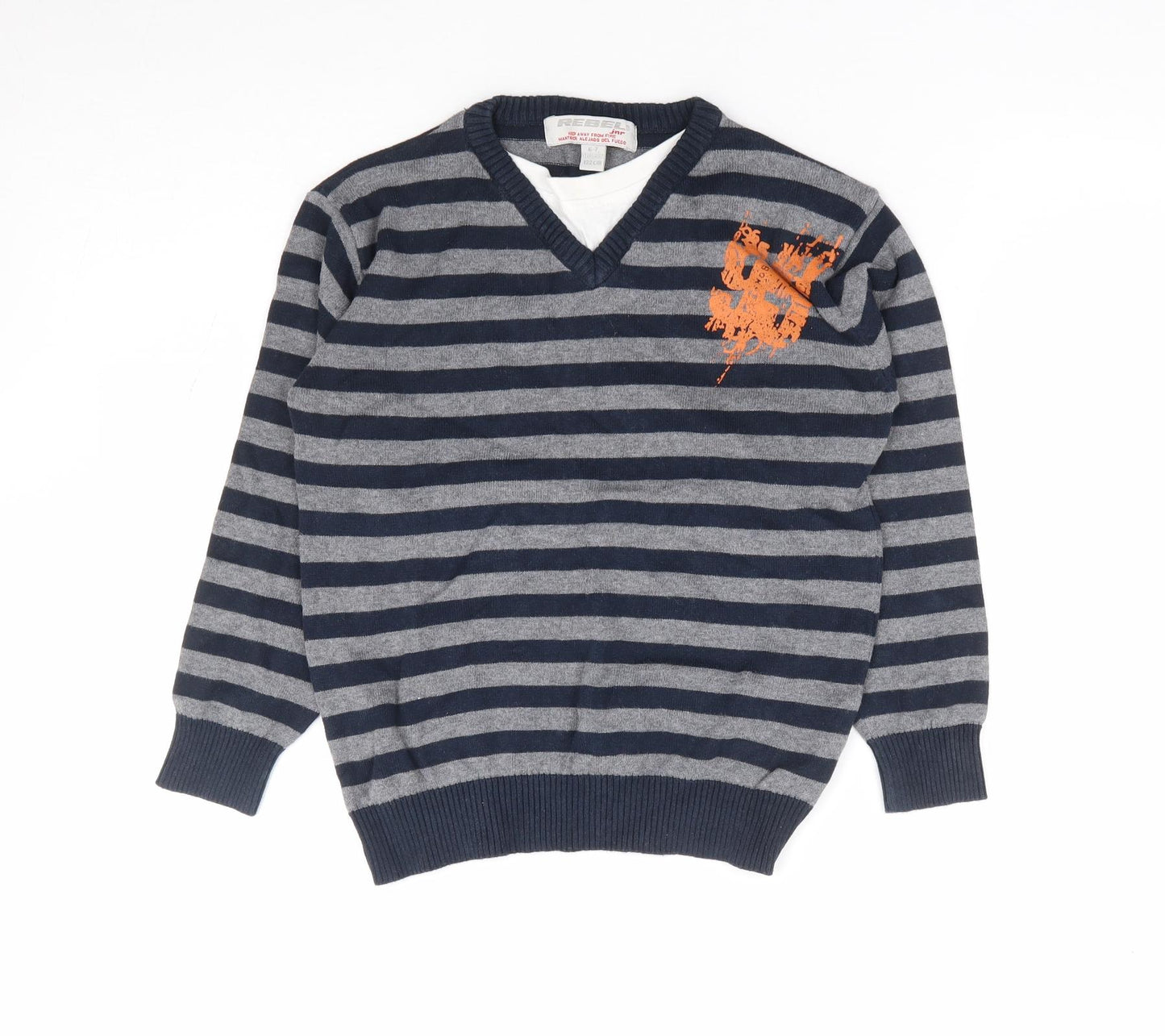 Primark Boys Blue Crew Neck Striped 100% Cotton Pullover Jumper Size 6-7 Years Pullover