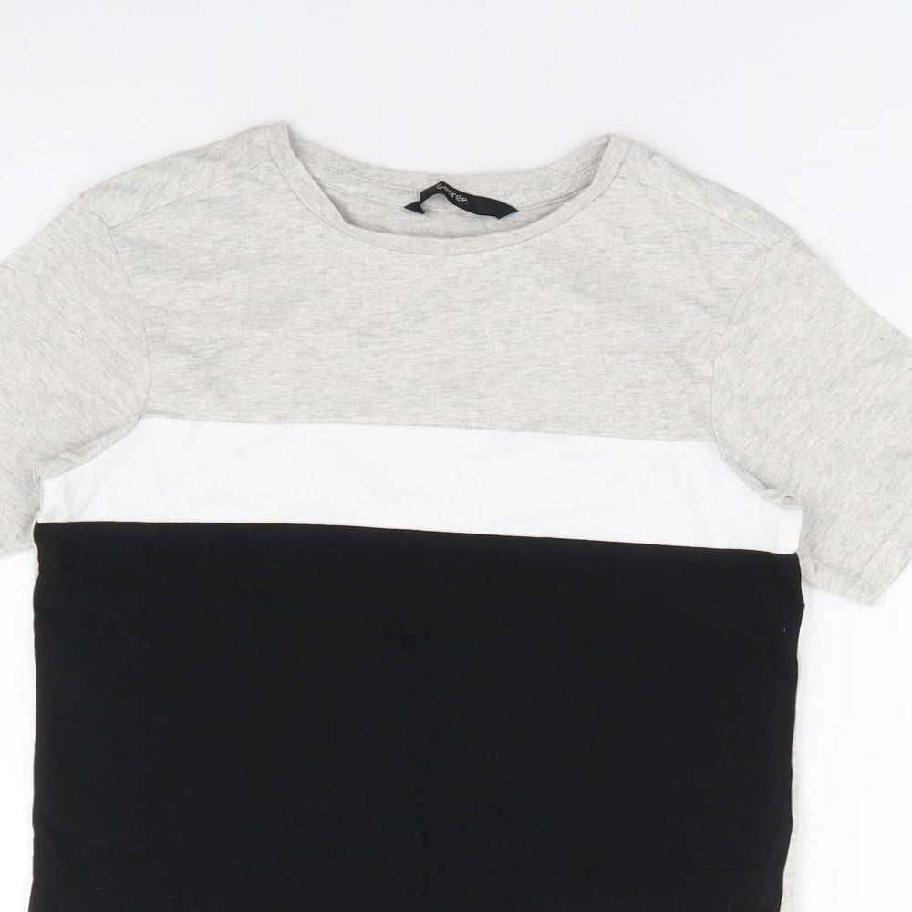 George Boys Grey Colourblock 100% Cotton Basic T-Shirt Size 6-7 Years Crew Neck Pullover