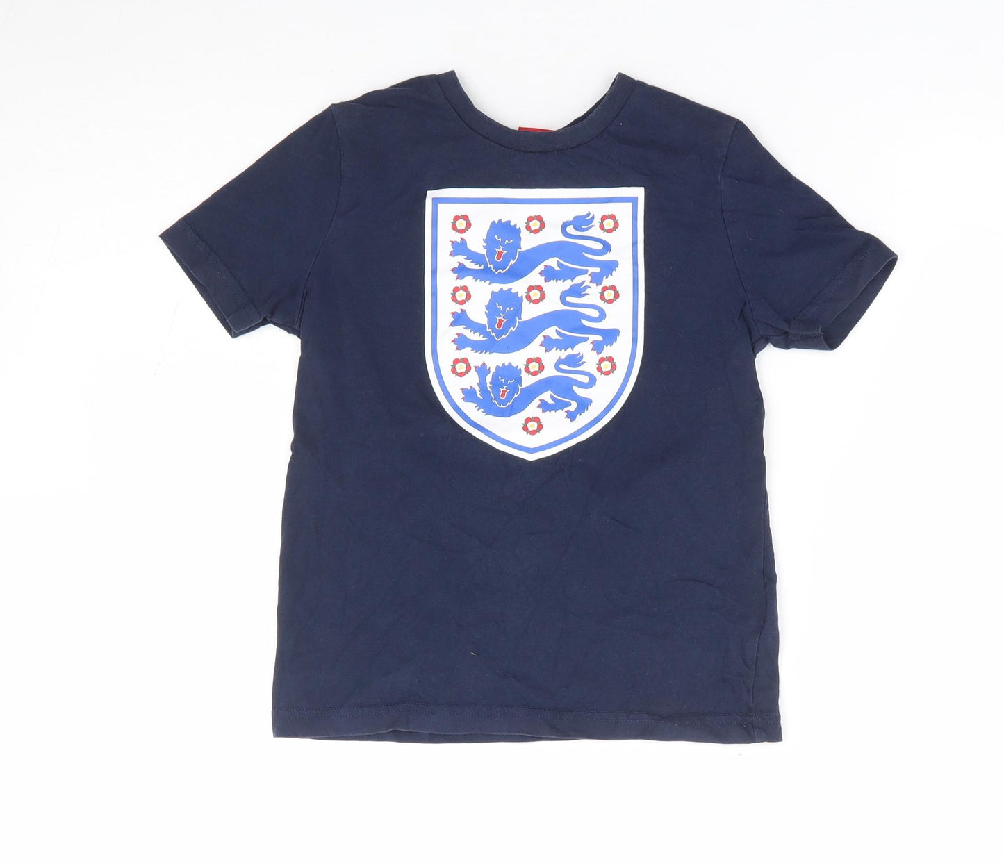 England Boys Blue 100% Cotton Basic T-Shirt Size 5-6 Years Crew Neck Pullover - England Football
