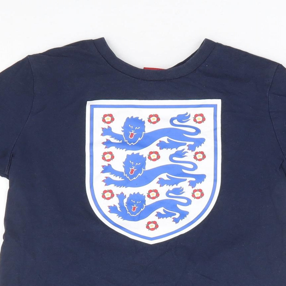 England Boys Blue 100% Cotton Basic T-Shirt Size 5-6 Years Crew Neck Pullover - England Football