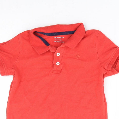 Primark Boys Red 100% Cotton Basic Polo Size 6-7 Years Collared Button
