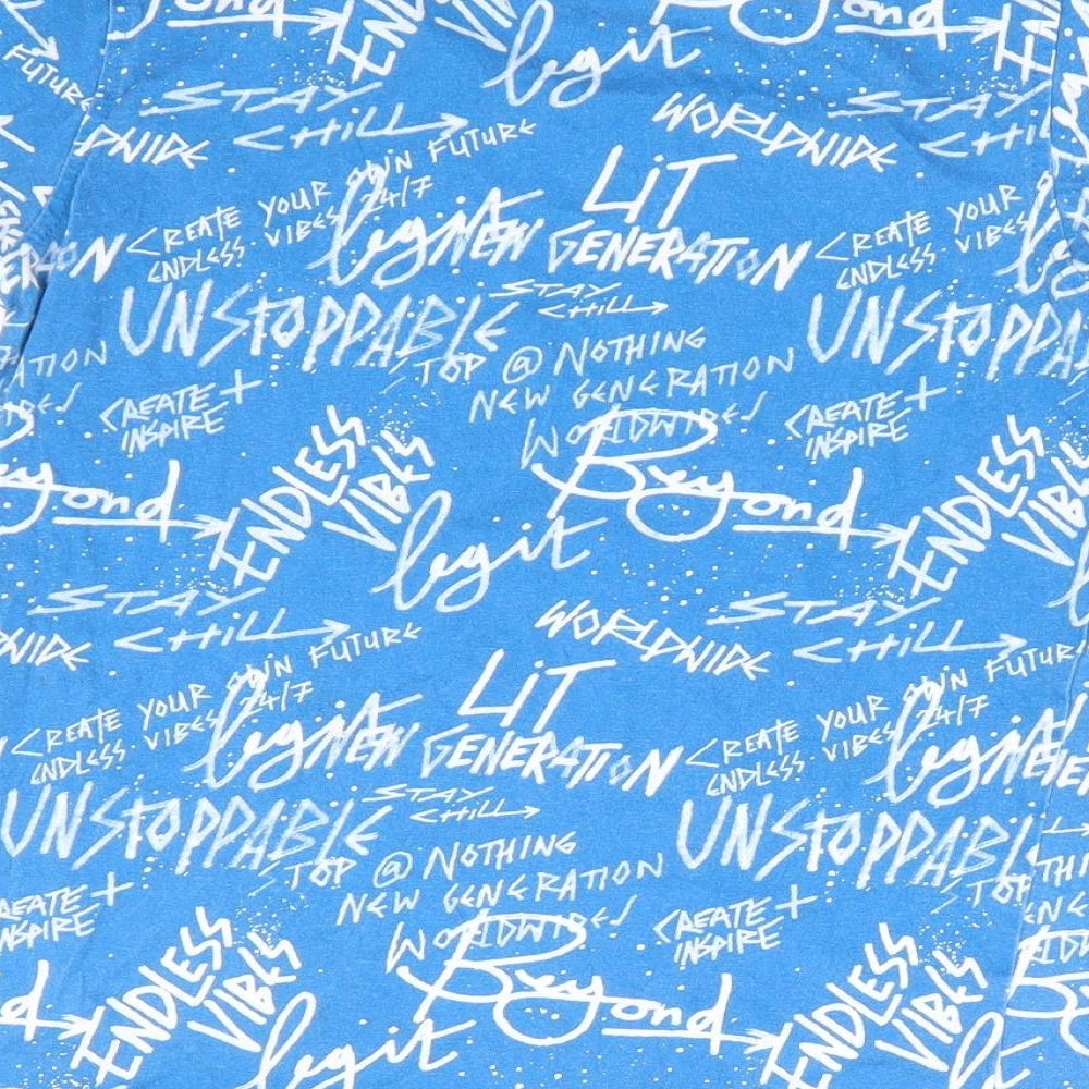 George Boys Blue Geometric 100% Cotton Basic T-Shirt Size 8-9 Years Crew Neck Pullover