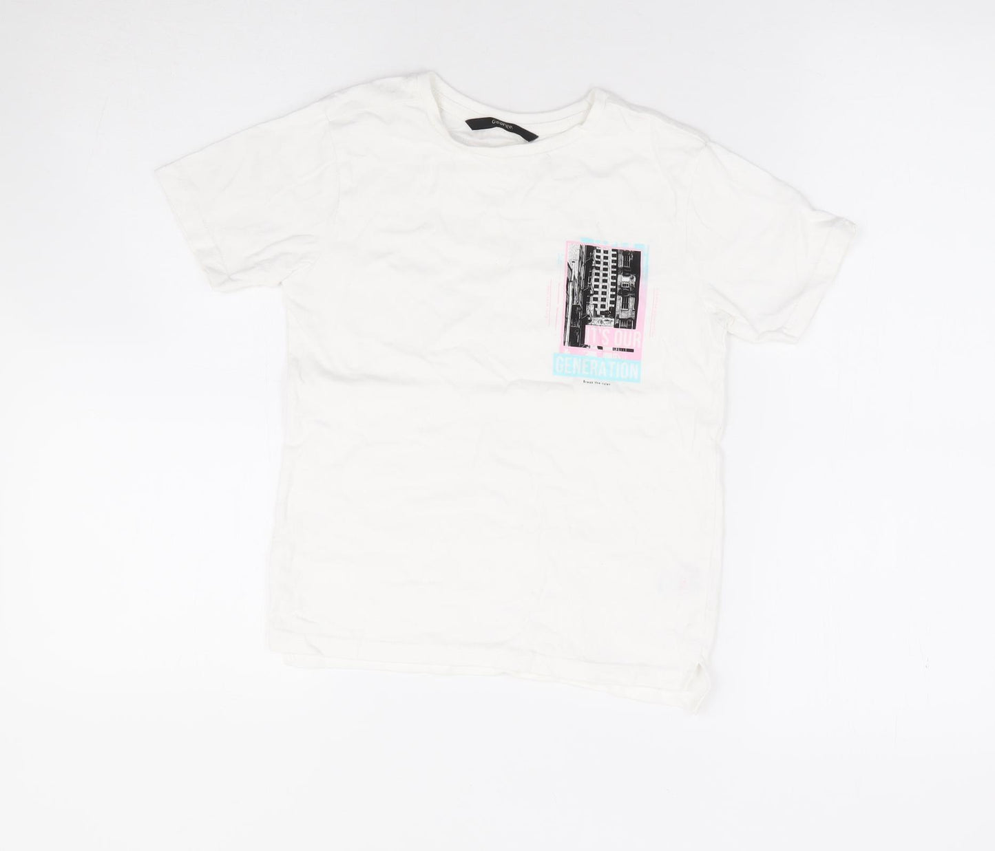 George Boys White 100% Cotton Basic T-Shirt Size 6-7 Years Crew Neck Pullover