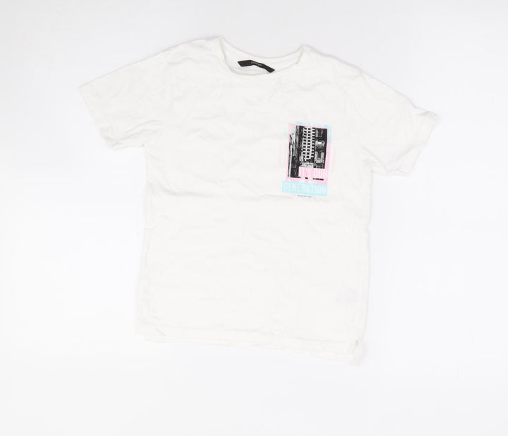 George Boys White 100% Cotton Basic T-Shirt Size 6-7 Years Crew Neck Pullover